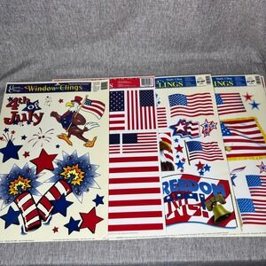 Vintage 4th of July Patriotic Window Clings 13 Sheets American Flag Eagle Stars